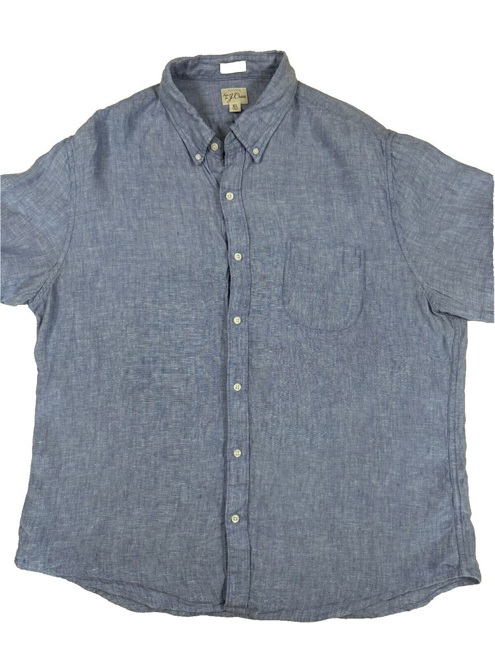J. Crew Men's Short Sleeve Shirt XL Blue Irish Linen Classic Fit